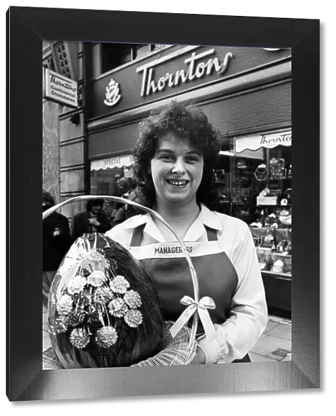 Eggstravagance? Rosalyn Beck, Thorntons Manageress, gets her hands - but not her mouth