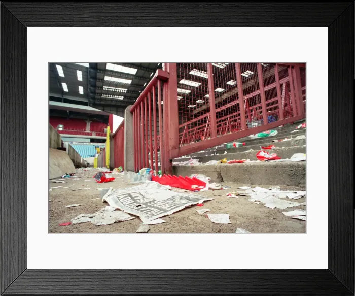 Framed Print : The Holte End stand at Villa Park is demolished by workmen. 10th May 1994 Framed Print : The Holte End stand at Villa Park is demolished by workmen. 10th May 1994