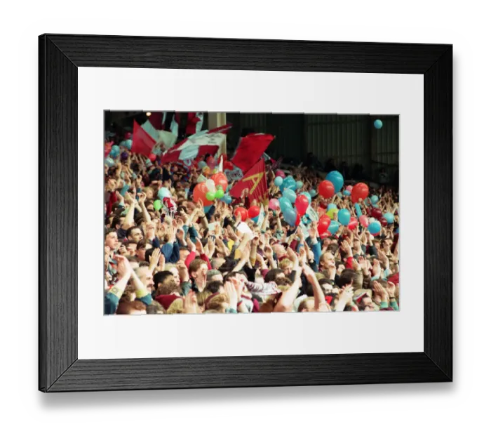 Framed Print : Fans in the Holte End stand in the final game before it was demolished Framed Print : Fans in the Holte End stand in the final game before it was demolished