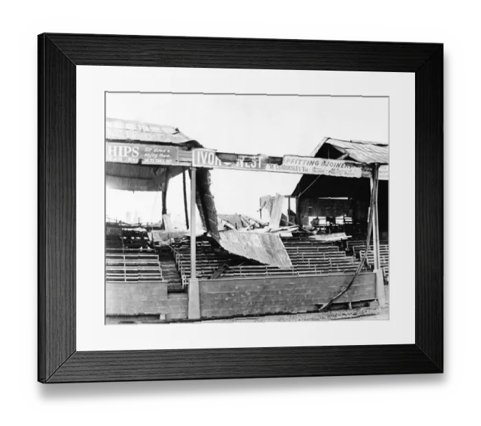 Framed Print : Sport - Football - Swansea - Vetch Field - Part of the main stand that was destroyed by a