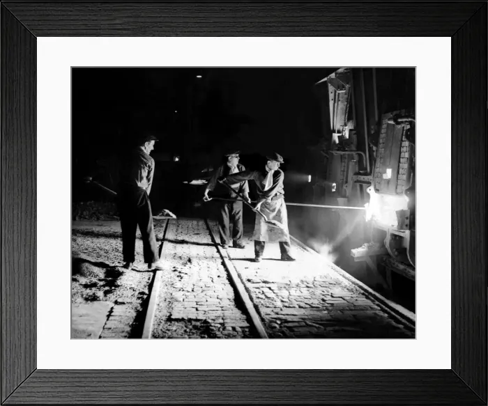 Framed Print : World War Two - Second World War - Steel workers tend to the furnaces keeping up vital Framed Print : World War Two - Second World War - Steel workers tend to the furnaces keeping up vital