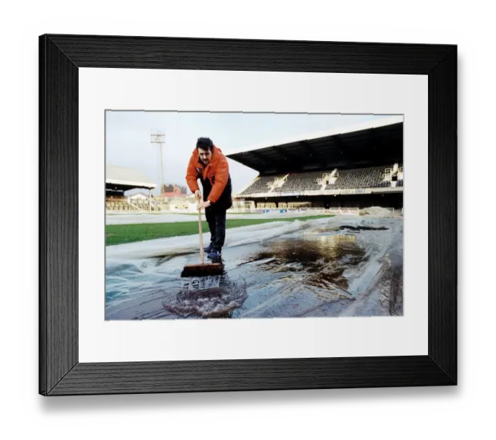 Framed Print : Sport - Football - Swansea City - Football ground stewards assistant Terry Fox helps