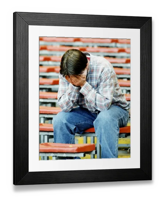 Framed Print : Sport - Football - Swansea City - A Swans fan shows his despair after his team lost in