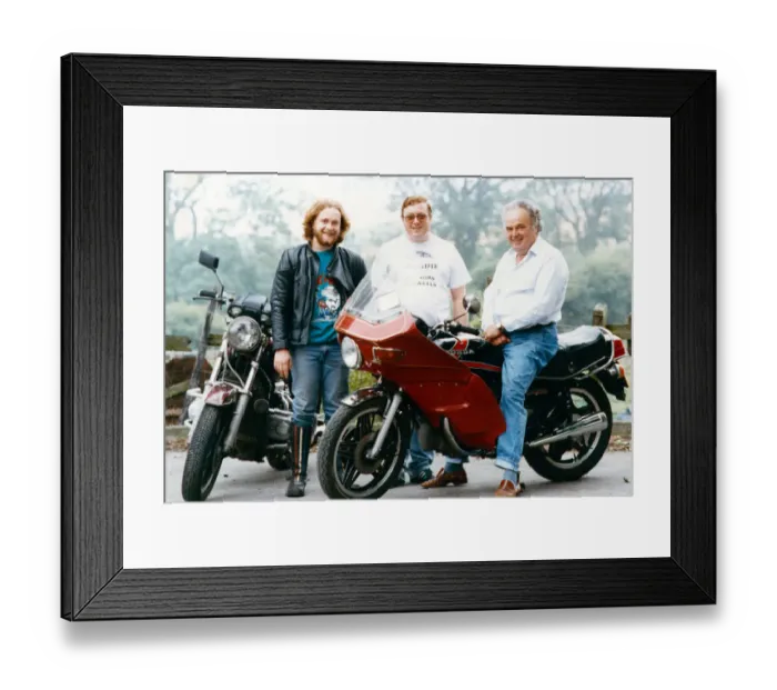 Framed Print : Three Cleveland bikers are seeking your cash in a good cause Framed Print : Three Cleveland bikers are seeking your cash in a good cause