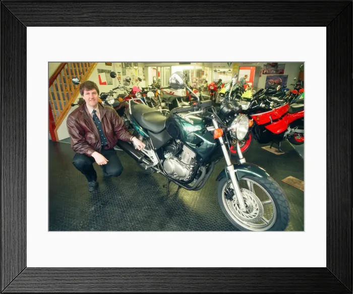Framed Print : Russell Armstrong with the 94 model CB500. 18th January 1994 Framed Print : Russell Armstrong with the 94 model CB500. 18th January 1994
