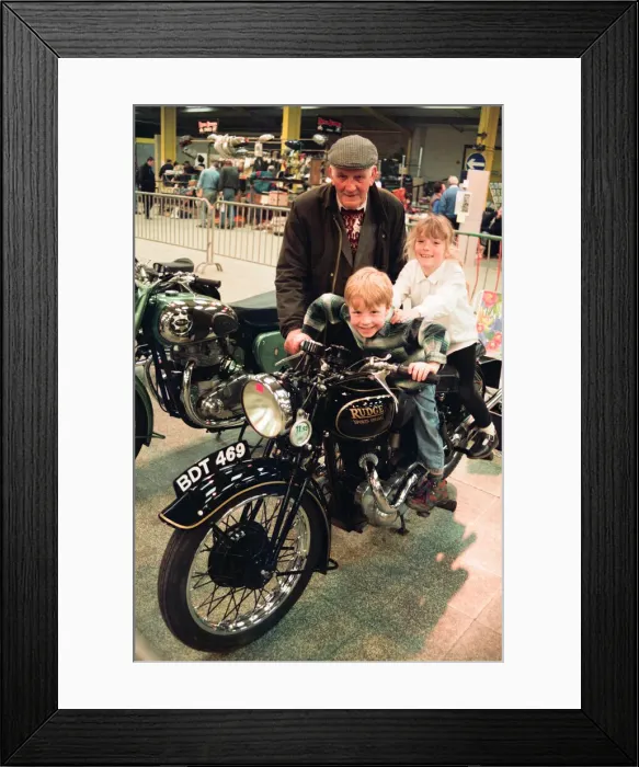 Framed Print : Classic Bike Show - Ron Butler from Brotton puts his great grandchildren Stacey Framed Print : Classic Bike Show - Ron Butler from Brotton puts his great grandchildren Stacey