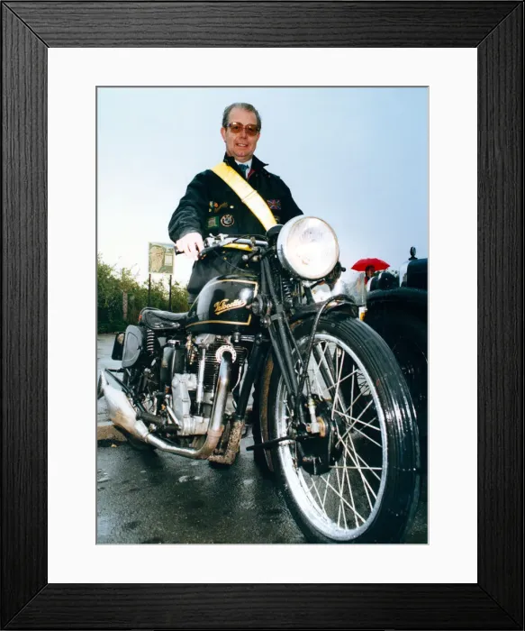 Framed Print : John Fawcett is pictured with his 1937 Velocette which he owned for 22 years