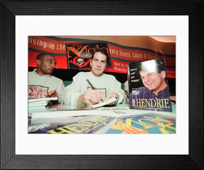 Framed Print : John Hendrie, Middlesbrough Football Player 1990-1996, pictured signing copies of his Framed Print : John Hendrie, Middlesbrough Football Player 1990-1996, pictured signing copies of his