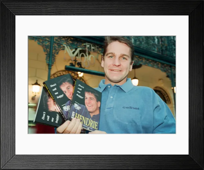 Framed Print : John Hendrie, Middlesbrough Football Player 1990-1996, pictured signing copies of his Framed Print : John Hendrie, Middlesbrough Football Player 1990-1996, pictured signing copies of his