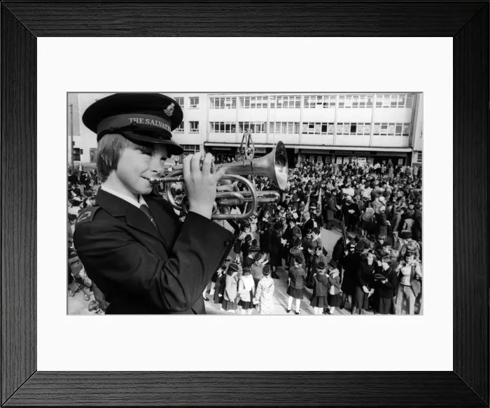 Framed Print : Salvation Army cornet player David Mackey hits a high note at the South Shields parade of Framed Print : Salvation Army cornet player David Mackey hits a high note at the South Shields parade of