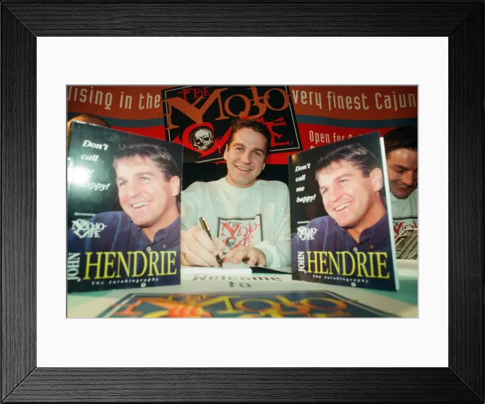 Framed Print : John Hendrie, Middlesbrough Football Player 1990-1996, pictured signing copies of his Framed Print : John Hendrie, Middlesbrough Football Player 1990-1996, pictured signing copies of his