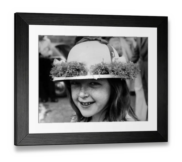 Framed Print : Susan Barrass wearing Easter Bonnet, 20th April 1976 Framed Print : Susan Barrass wearing Easter Bonnet, 20th April 1976