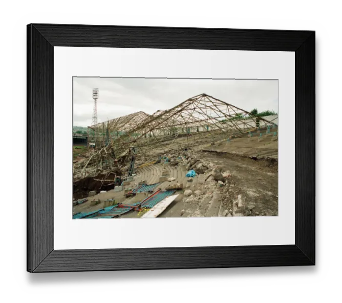 Framed Print : Town stand coming down at Leeds Road, the former ground for Huddersfield Town F. C Framed Print : Town stand coming down at Leeds Road, the former ground for Huddersfield Town F. C