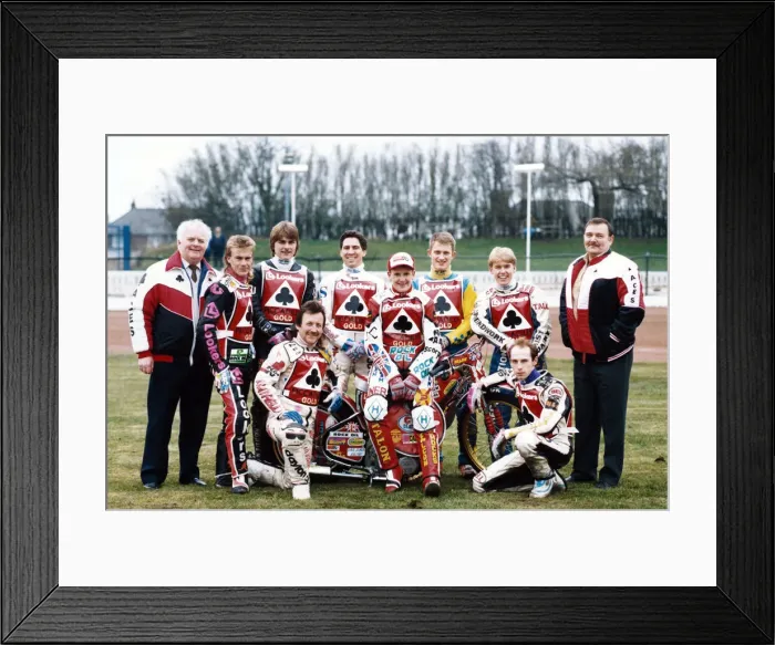 Framed Print : Belle Vue Aces speedway team. Back row, left to right, Don Perrin, Jason Lyons Framed Print : Belle Vue Aces speedway team. Back row, left to right, Don Perrin, Jason Lyons