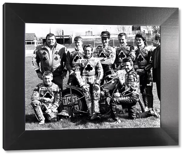 The Belle Vue Aces team, (back row, left to right) John Perrin (team manager), Joe Screen