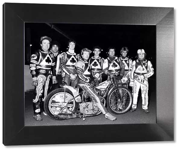 The Belle Vue Aces speedway team for the new season. Circa 1984