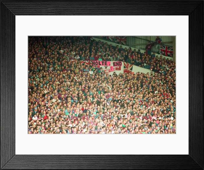 Framed Print : Fans in the Holte End stand in the final game before it was demolished Framed Print : Fans in the Holte End stand in the final game before it was demolished