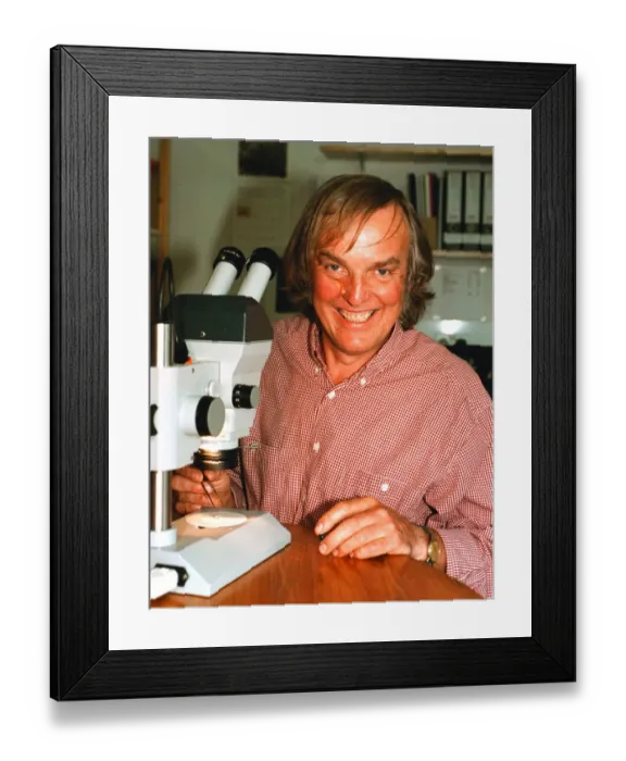 Framed Print : Professor Colin Pillinger with a sample of the Meteorite from Mars The first potentially Framed Print : Professor Colin Pillinger with a sample of the Meteorite from Mars The first potentially