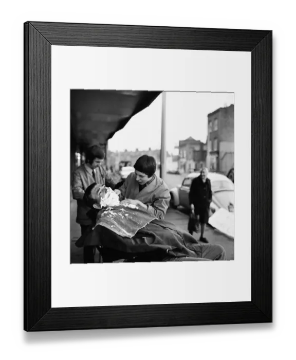Framed Print : He is the name of a very plush gents hairdressers in the High Street, Plaistow