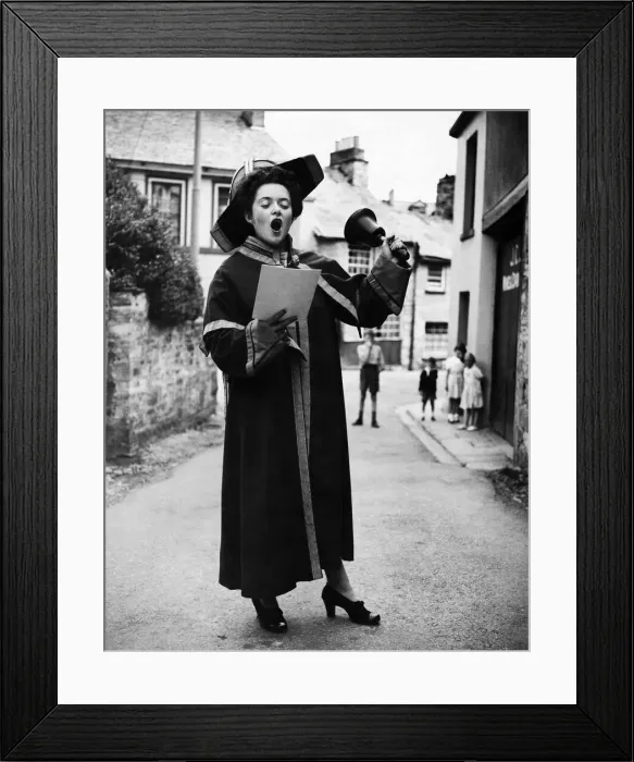 Framed Print : Heres the town crier - a 1943 version - the girl on the crier Framed Print : Heres the town crier - a 1943 version - the girl on the crier