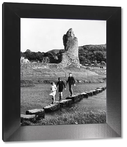 Stepping stones by Ogmore Castle. Ogmore Castle is located near the village of