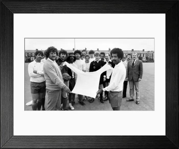 Framed Print : Rob Shields, left, of Toxteth United FC and the team captain Robbie Robinson pictured Framed Print : Rob Shields, left, of Toxteth United FC and the team captain Robbie Robinson pictured