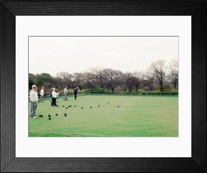 Framed Print : Bowling Green at Locke Park, Redcar, 25th April 1994 Framed Print : Bowling Green at Locke Park, Redcar, 25th April 1994