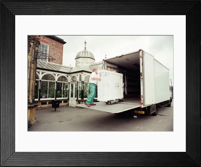 Framed Print : The Dice Players, is moved from its home in Preston Hall Museum in readiness for its trip Framed Print : The Dice Players, is moved from its home in Preston Hall Museum in readiness for its trip