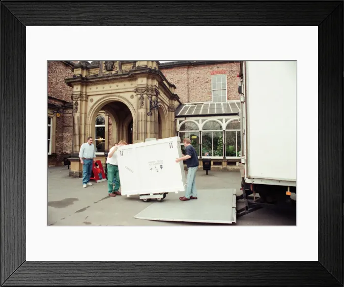 Framed Print : The Dice Players, is moved from its home in Preston Hall Museum in readiness for its trip Framed Print : The Dice Players, is moved from its home in Preston Hall Museum in readiness for its trip