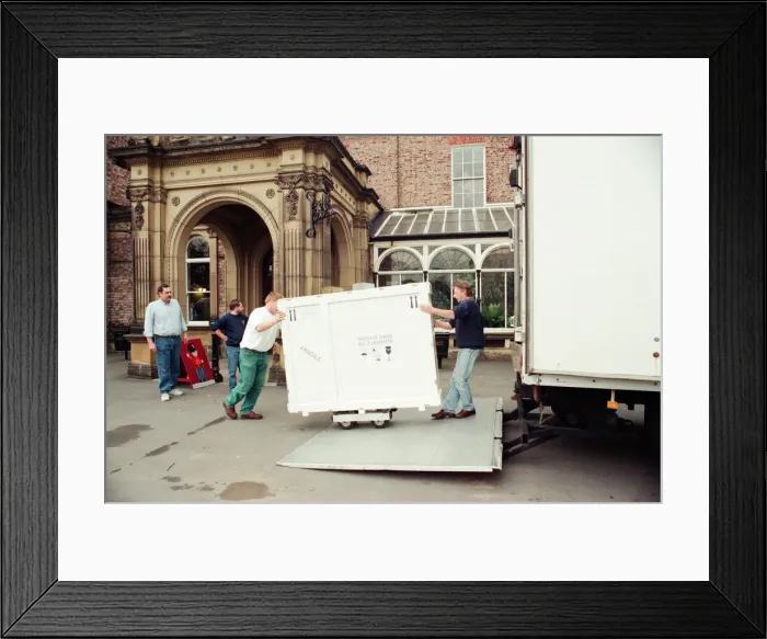 Framed Print : The Dice Players, is moved from its home in Preston Hall Museum in readiness for its trip Framed Print : The Dice Players, is moved from its home in Preston Hall Museum in readiness for its trip