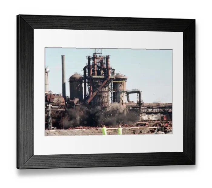 Framed Print : Demolition of Cleveland Iron No 4 blast furnace at BSC Cleveland Works. 10th April 1994 Framed Print : Demolition of Cleveland Iron No 4 blast furnace at BSC Cleveland Works. 10th April 1994