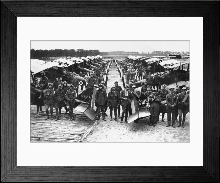 Framed Print : Officers and ground crew of No. 1 Squadron at Clairmarais Aerodrome, near St. Omer