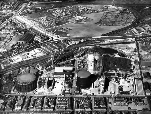 Aerial view of Garston Gas Works. Garston is a district of Liverpool, Merseyside