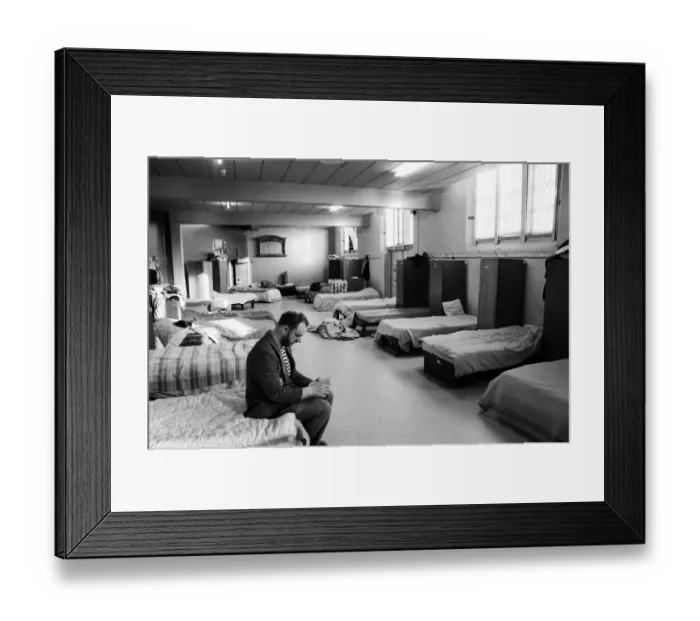 Framed Print : The night shelter dormitory at the Trinity Centre in Camp Hill. 8th February 1990