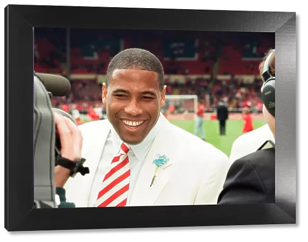 Liverpools John Barnes on the pitch at Wembley being interviewd by the BBC before