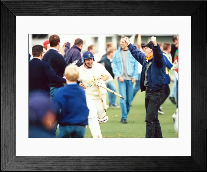 Framed Print : Hugh Morris runs from the field following Glamorgan Framed Print : Hugh Morris runs from the field following Glamorgan