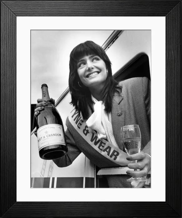 Framed Print : Miss Tyne and Wear Rachel Merrit toasts the exhibition. 16th March 1987 Framed Print : Miss Tyne and Wear Rachel Merrit toasts the exhibition. 16th March 1987