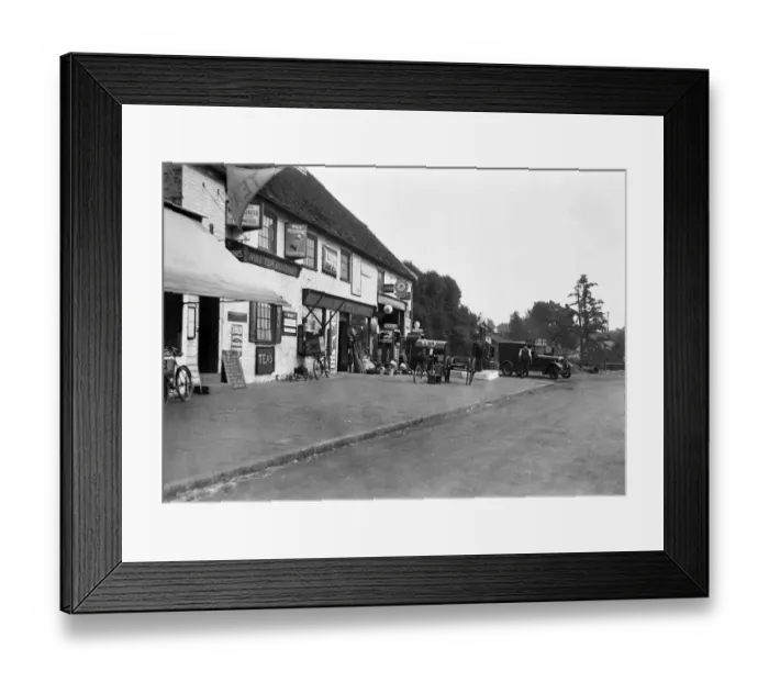 Framed Print : Shops and garage on the Oxford Road, by Old Mill, Denham, Buckinghamshire, Circa 1929