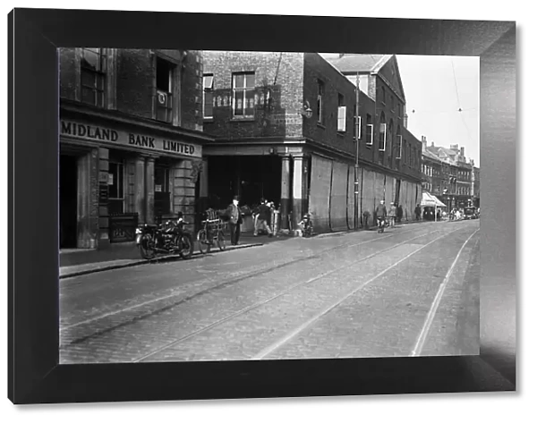 Market House with blinds down in Uxbridge High Street, Greater London. Circa 1930