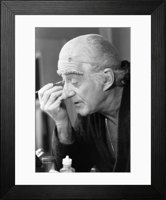 Framed Print : Actor John Pertwee in the dressing room being made up for his role as Wurzel Gummidge in