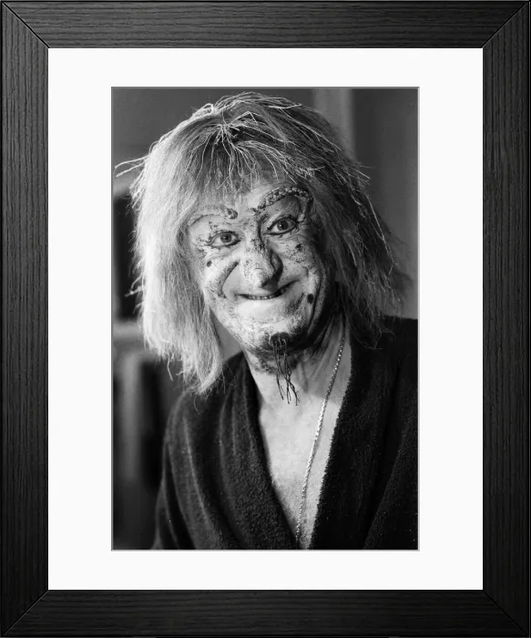 Framed Print : Actor John Pertwee in the dressing room being made up for his role as Wurzel Gummidge in Framed Print : Actor John Pertwee in the dressing room being made up for his role as Wurzel Gummidge in
