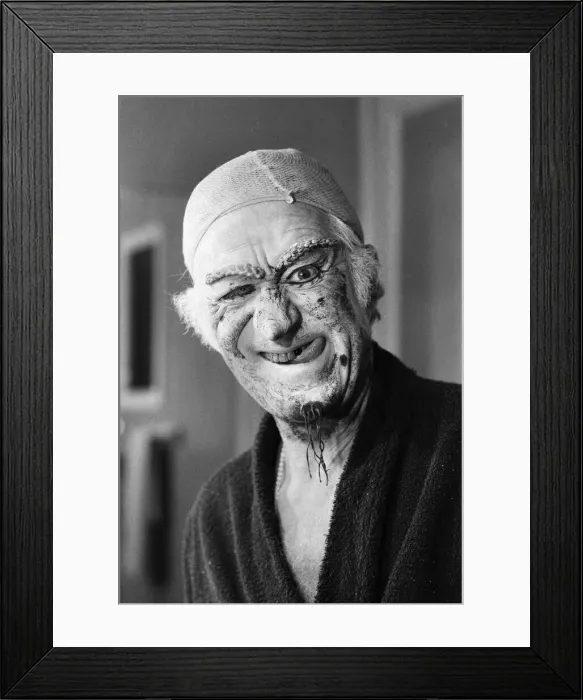 Framed Print : Actor John Pertwee in the dressing room being made up for his role as Wurzel Gummidge in
