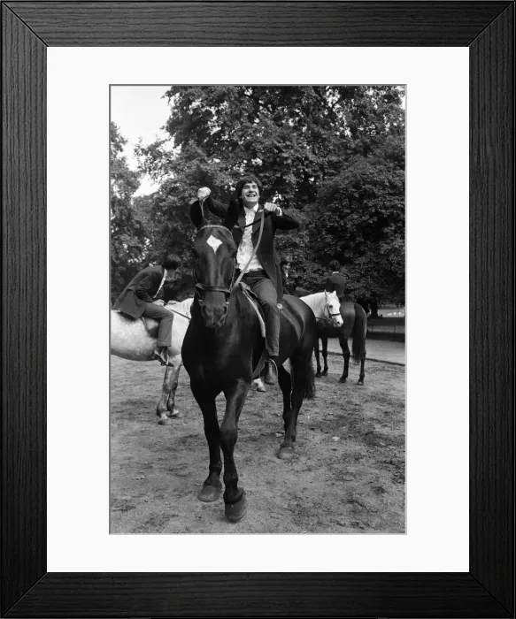 Framed Print : British rock group The Kinks pose on horses in the gardens opposite the Flaghouse in Framed Print : British rock group The Kinks pose on horses in the gardens opposite the Flaghouse in