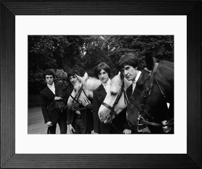 Framed Print : British rock group The Kinks pose on horses in the gardens opposite the Flaghouse in Framed Print : British rock group The Kinks pose on horses in the gardens opposite the Flaghouse in