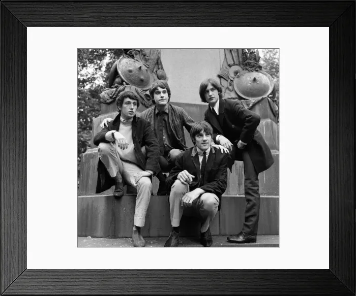 Framed Print : British rock group The Kinks pose on horses in the gardens opposite the Flaghouse in Framed Print : British rock group The Kinks pose on horses in the gardens opposite the Flaghouse in
