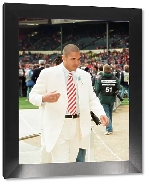 Liverpools Stan Collymore on the pitch at Wembley during the pre match preparations