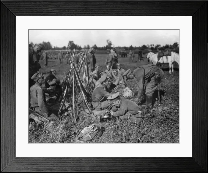 Framed Print : Russian soldiers seen here preparing a meal during their advance in to Galicia circa Framed Print : Russian soldiers seen here preparing a meal during their advance in to Galicia circa