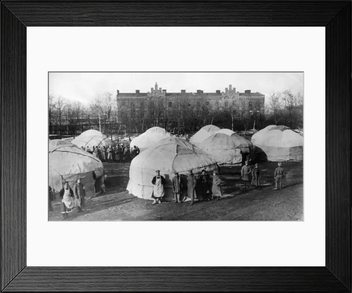 Framed Print : Yurtas the peculiar tents which are used as dewellings by the Kirghiz nomad tribes of Framed Print : Yurtas the peculiar tents which are used as dewellings by the Kirghiz nomad tribes of