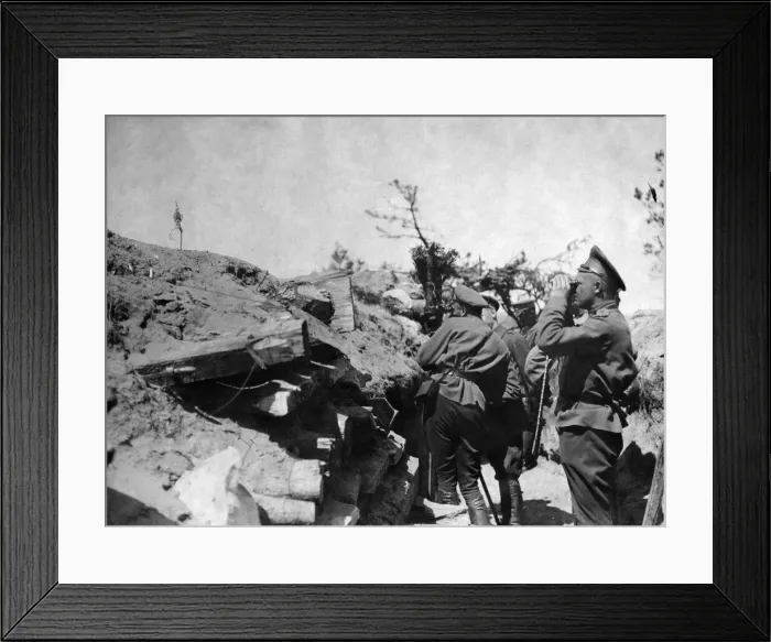 Framed Print : A Russian officer seen watching the movement of the enemy though field glasses whilst a Framed Print : A Russian officer seen watching the movement of the enemy though field glasses whilst a