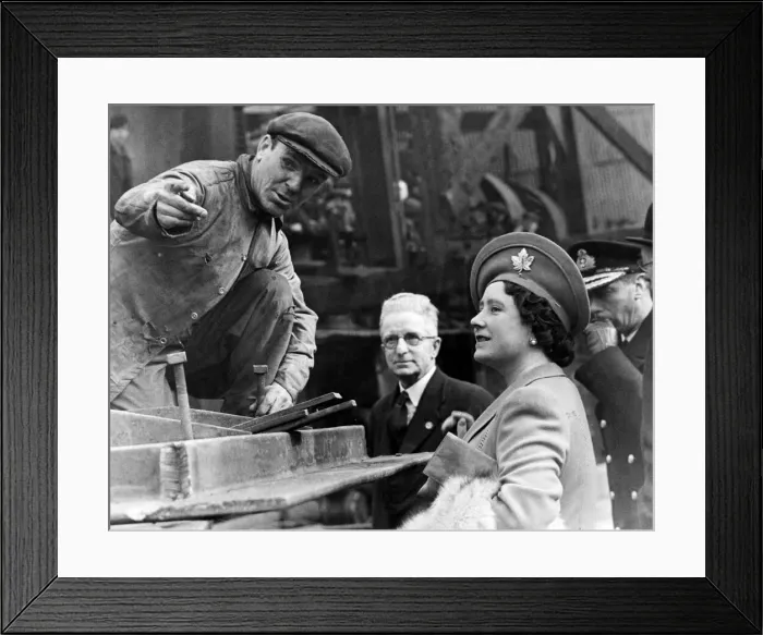 Framed Print : Queen Elizabeth The Queen Mother talking to a shipyard worker Framed Print : Queen Elizabeth The Queen Mother talking to a shipyard worker